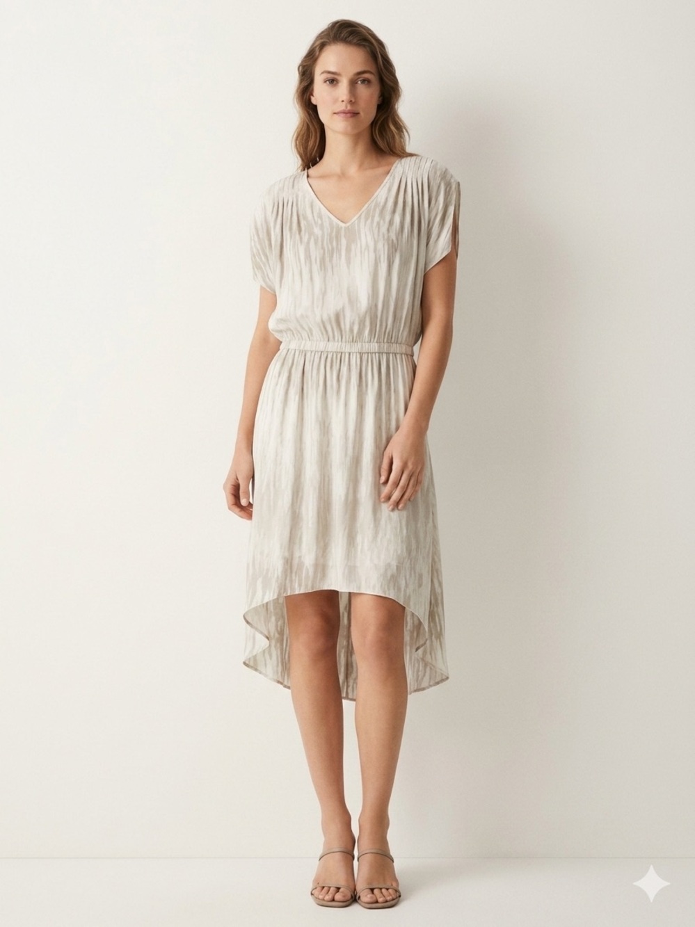 Express Cream Toned V-Neck High-Low Dress